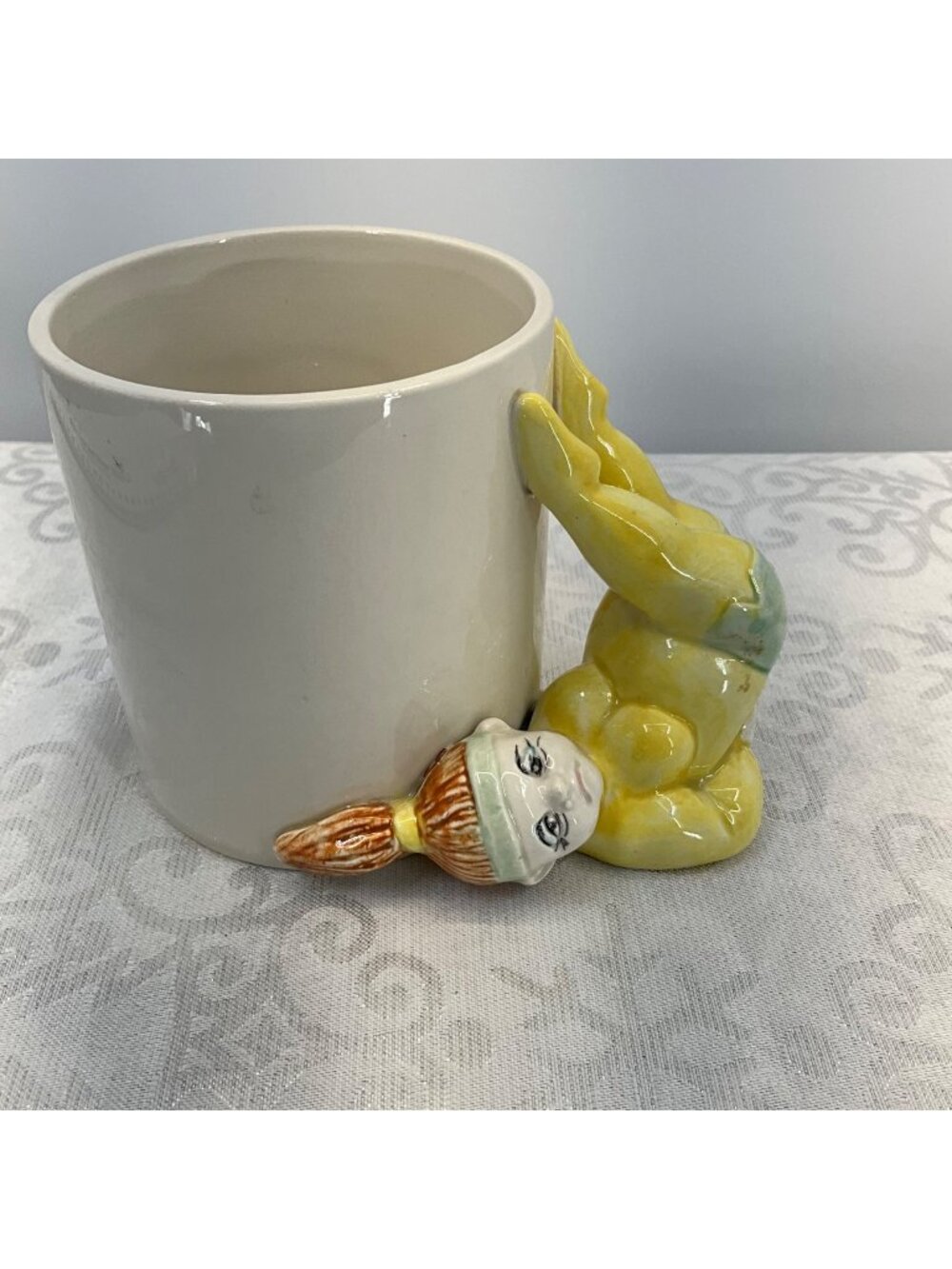 Vintage Omnibus Japan Ceramic Mug With Acrobat Handle Design 8oz
